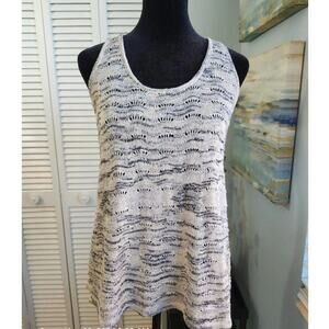 International Concept Open Knit Tank Top Small Gray Silver Sequins Racer Back